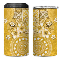 Cook Islands 4 in 1 Can Cooler Tumbler Yellow Hibiscus And Stars