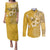 Cook Islands Couples Matching Puletasi and Long Sleeve Button Shirt Yellow Hibiscus And Stars