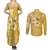 Cook Islands Couples Matching Summer Maxi Dress and Long Sleeve Button Shirt Yellow Hibiscus And Stars