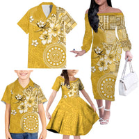 Cook Islands Family Matching Off The Shoulder Long Sleeve Dress and Hawaiian Shirt Yellow Hibiscus And Stars LT05 - Polynesian Pride
