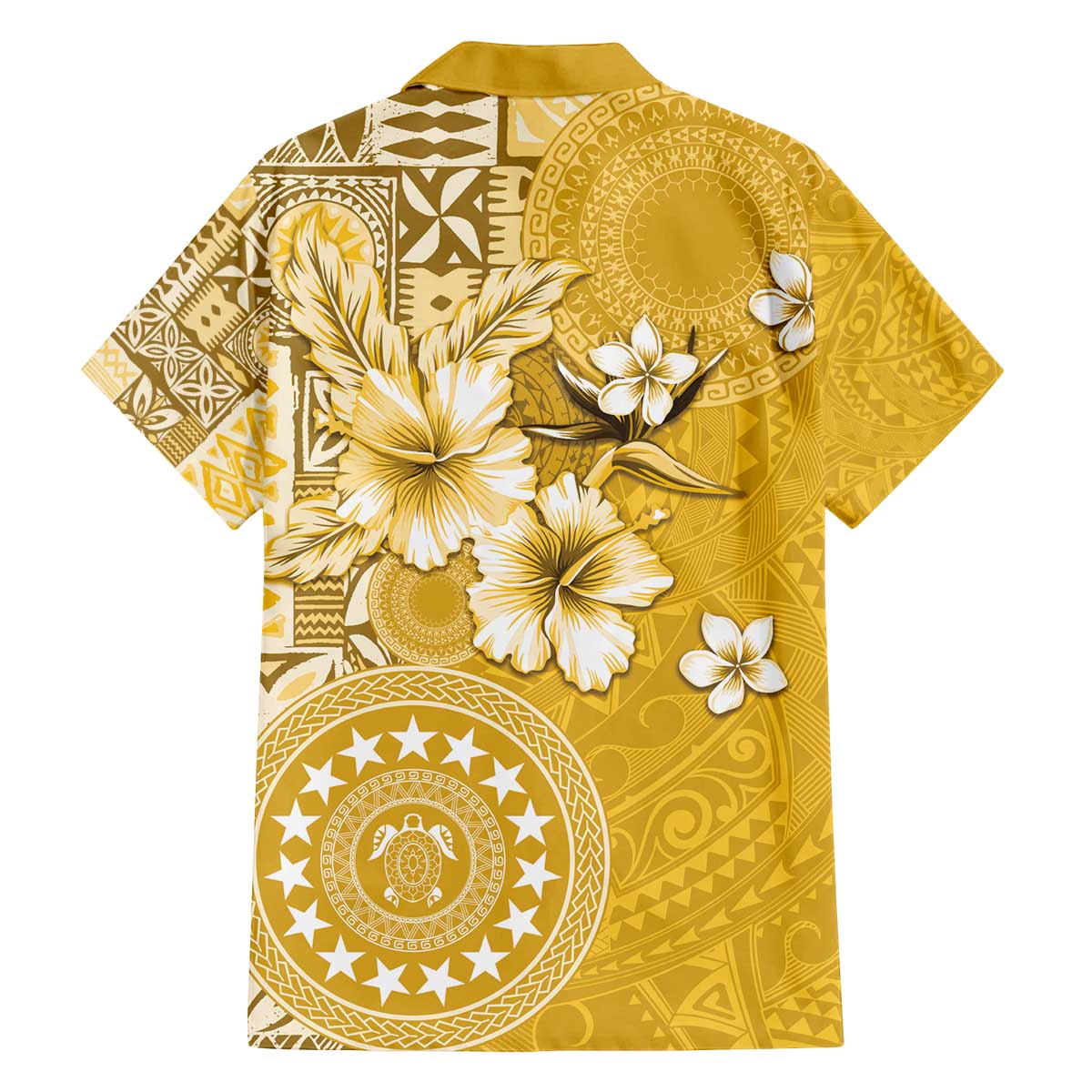 Cook Islands Family Matching Off The Shoulder Long Sleeve Dress and Hawaiian Shirt Yellow Hibiscus And Stars LT05 - Polynesian Pride