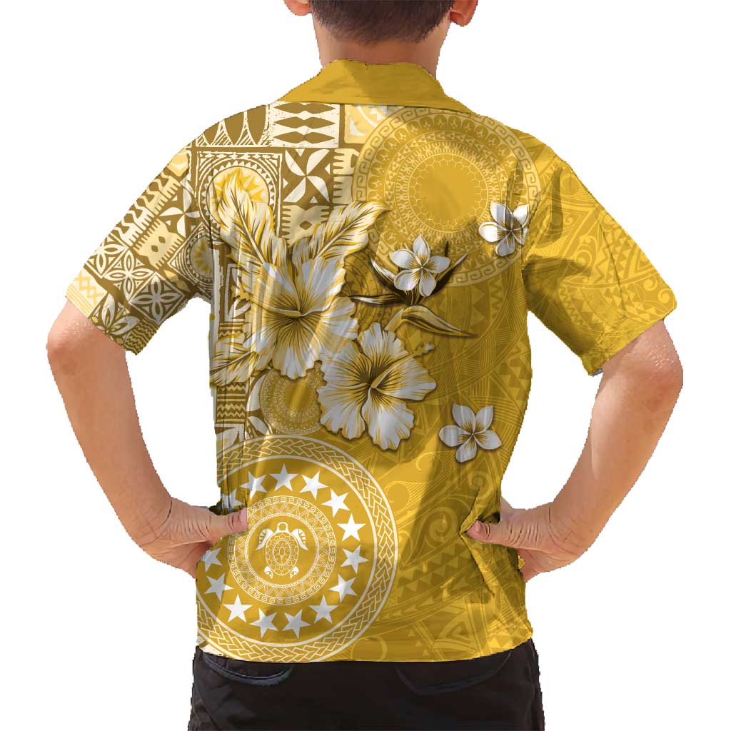 Cook Islands Family Matching Off Shoulder Maxi Dress and Hawaiian Shirt Yellow Hibiscus And Stars LT05 - Polynesian Pride