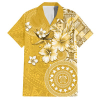 Cook Islands Family Matching Off Shoulder Maxi Dress and Hawaiian Shirt Yellow Hibiscus And Stars LT05 Dad's Shirt - Short Sleeve Yellow - Polynesian Pride
