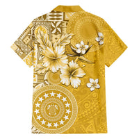 Cook Islands Family Matching Off Shoulder Short Dress and Hawaiian Shirt Yellow Hibiscus And Stars LT05 - Polynesian Pride