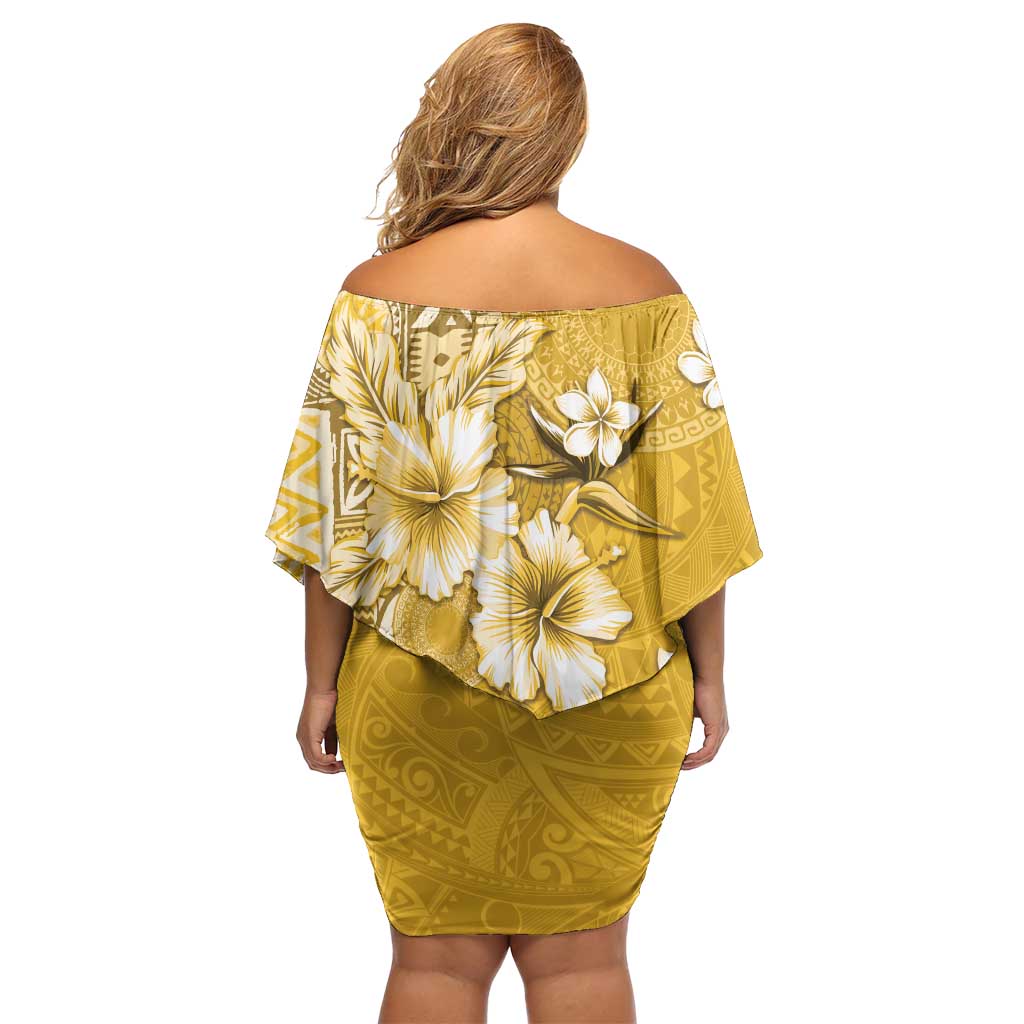 Cook Islands Family Matching Off Shoulder Short Dress and Hawaiian Shirt Yellow Hibiscus And Stars LT05 - Polynesian Pride