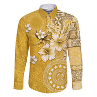 Cook Islands Family Matching Puletasi and Hawaiian Shirt Yellow Hibiscus And Stars LT05 Dad's Shirt - Long Sleeve Yellow - Polynesian Pride