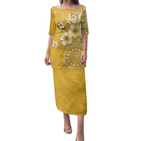 Cook Islands Family Matching Puletasi and Hawaiian Shirt Yellow Hibiscus And Stars LT05 Mom's Dress Yellow - Polynesian Pride