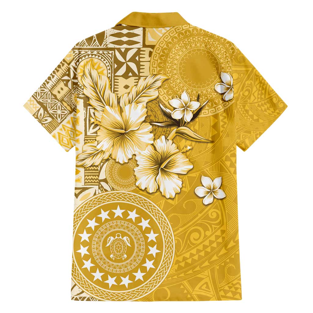 Cook Islands Family Matching Tank Maxi Dress and Hawaiian Shirt Yellow Hibiscus And Stars LT05 - Polynesian Pride