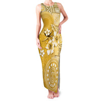 Cook Islands Family Matching Tank Maxi Dress and Hawaiian Shirt Yellow Hibiscus And Stars LT05 Mom's Dress Yellow - Polynesian Pride