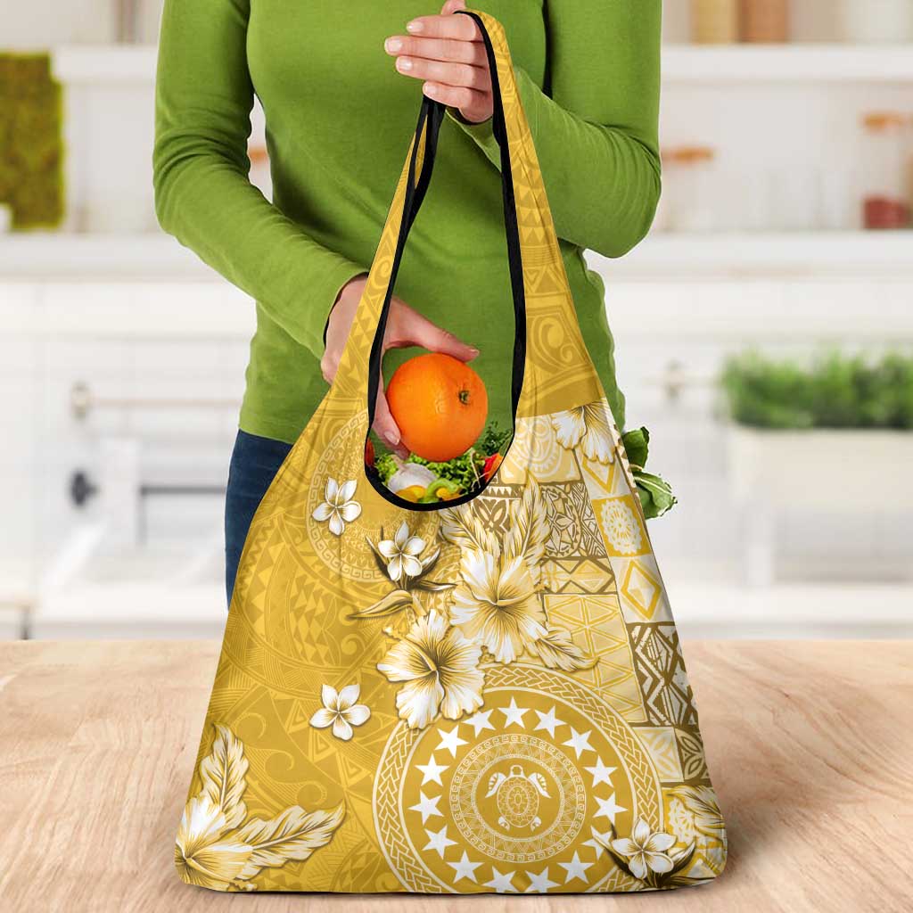 Cook Islands Grocery Bag Yellow Hibiscus And Stars