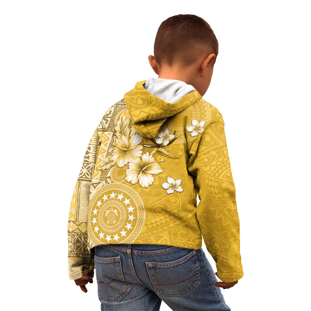 Cook Islands Kid Hoodie Yellow Hibiscus And Stars