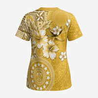 Cook Islands Scrub Top Yellow Hibiscus And Stars - Polynesian Pride