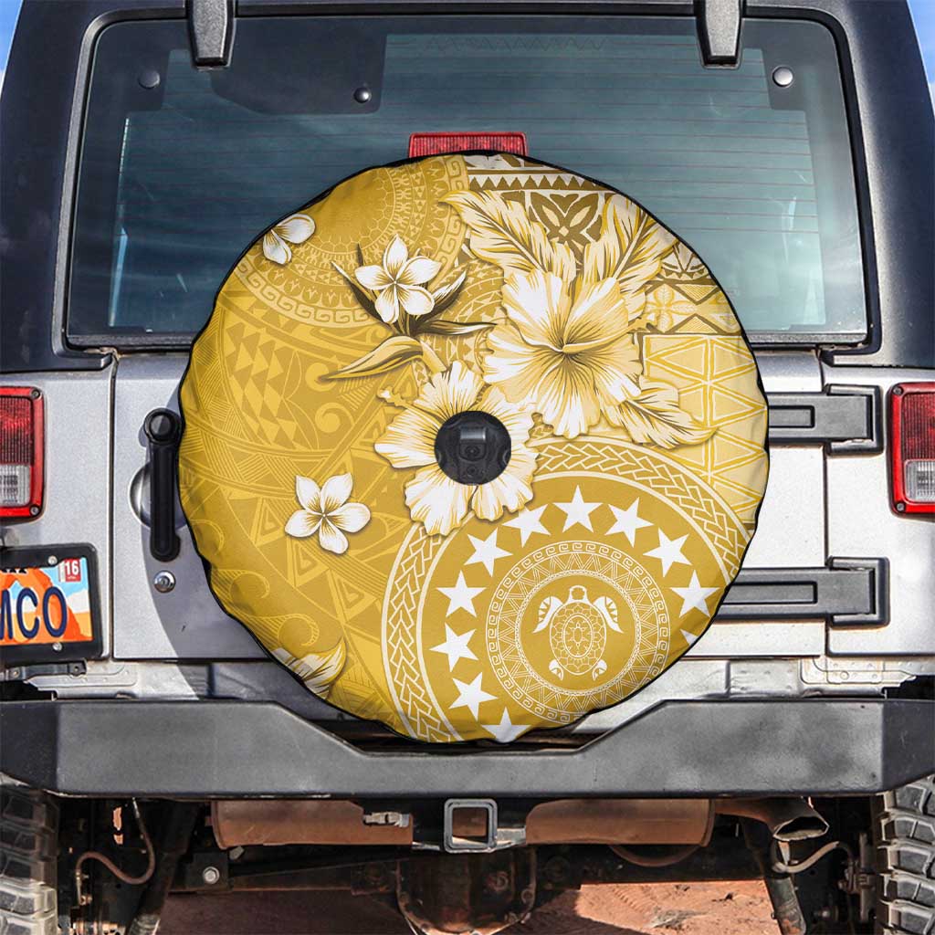 Cook Islands Spare Tire Cover Yellow Hibiscus And Stars
