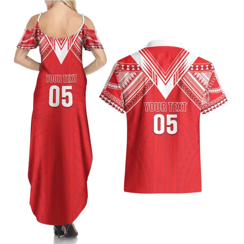 Custom Tahiti Football Couples Matching Summer Maxi Dress and Hawaiian Shirt Coat Of Arms Polynesian Tribal Pattern