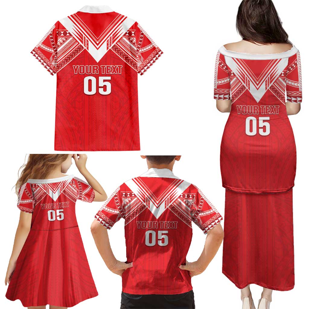 Custom Tahiti Football Family Matching Puletasi and Hawaiian Shirt Coat Of Arms Polynesian Tribal Pattern