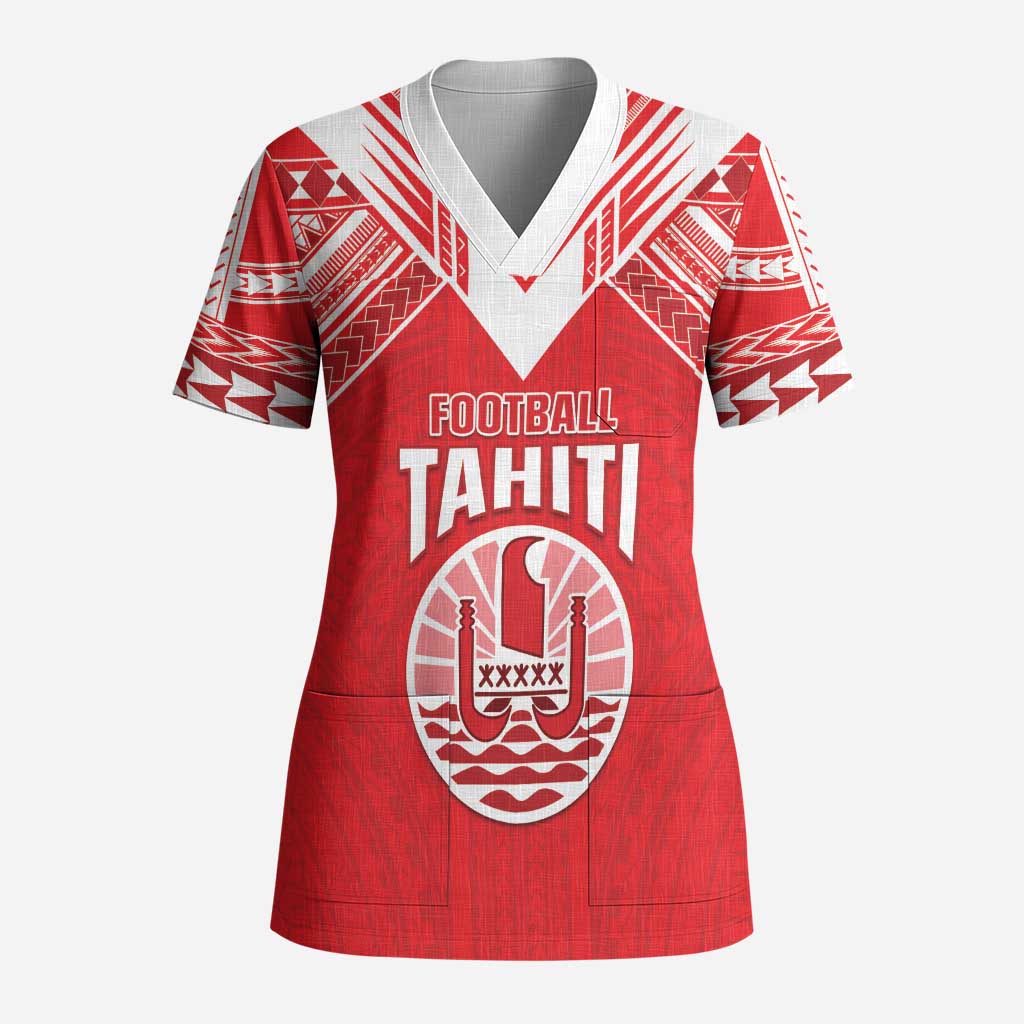 Custom Tahiti Football Scrub Top Coat Of Arms Polynesian Tribal Pattern - Polynesian Pride