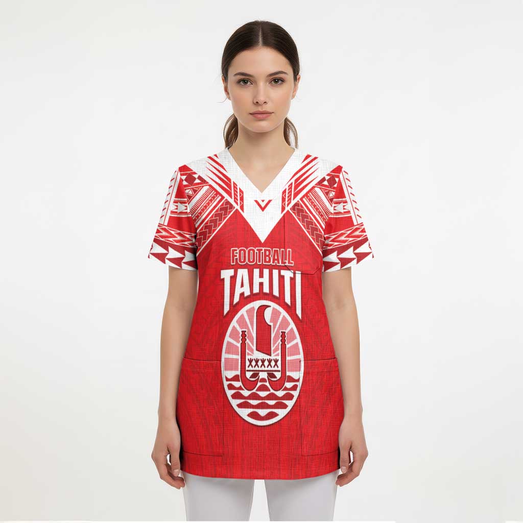 Custom Tahiti Football Scrub Top Coat Of Arms Polynesian Tribal Pattern - Polynesian Pride