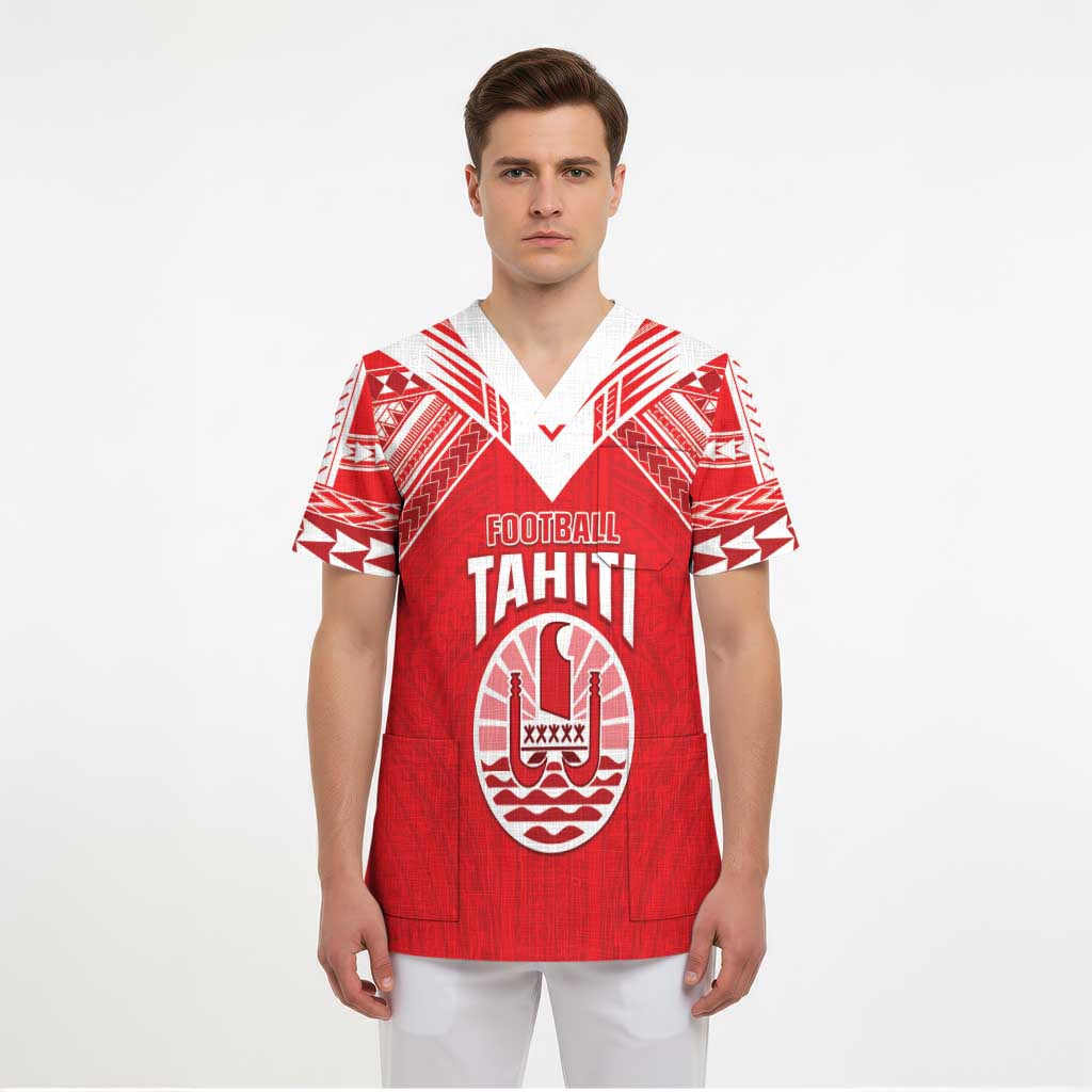 Custom Tahiti Football Scrub Top Coat Of Arms Polynesian Tribal Pattern - Polynesian Pride