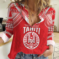 Custom Tahiti Football Women Casual Shirt Coat Of Arms Polynesian Tribal Pattern LT05 Female Red - Polynesian Pride
