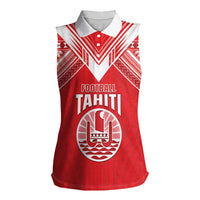 Custom Tahiti Football Women Sleeveless Polo Shirt Coat Of Arms Polynesian Tribal Pattern