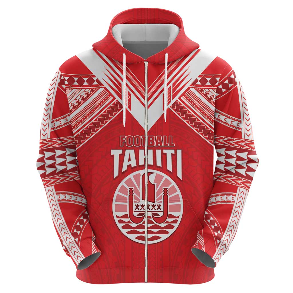 Custom Tahiti Football Zip Hoodie Coat Of Arms Polynesian Tribal Pattern