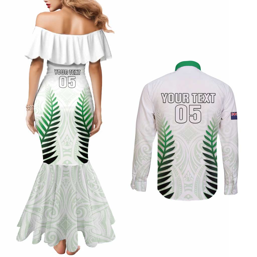 Custom New Zealand Fern Football Couples Matching Mermaid Dress and Long Sleeve Button Shirt Simple Style LT05 - Polynesian Pride