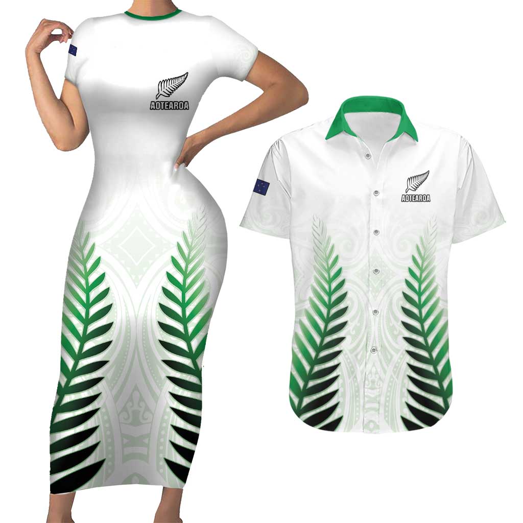 Custom New Zealand Fern Football Couples Matching Short Sleeve Bodycon Dress and Hawaiian Shirt Simple Style