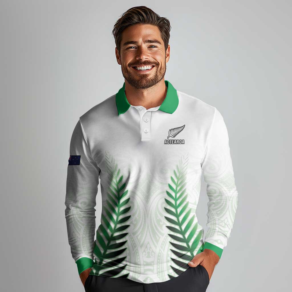 Custom New Zealand Fern Football Long Sleeve Polo Shirt Simple Style