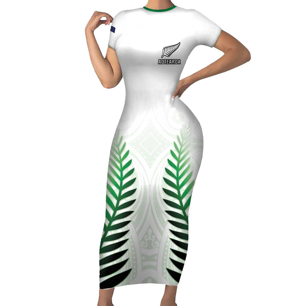 Custom New Zealand Fern Football Short Sleeve Bodycon Dress Simple Style LT05 Long Dress White - Polynesian Pride