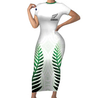 Custom New Zealand Fern Football Short Sleeve Bodycon Dress Simple Style LT05 Long Dress White - Polynesian Pride