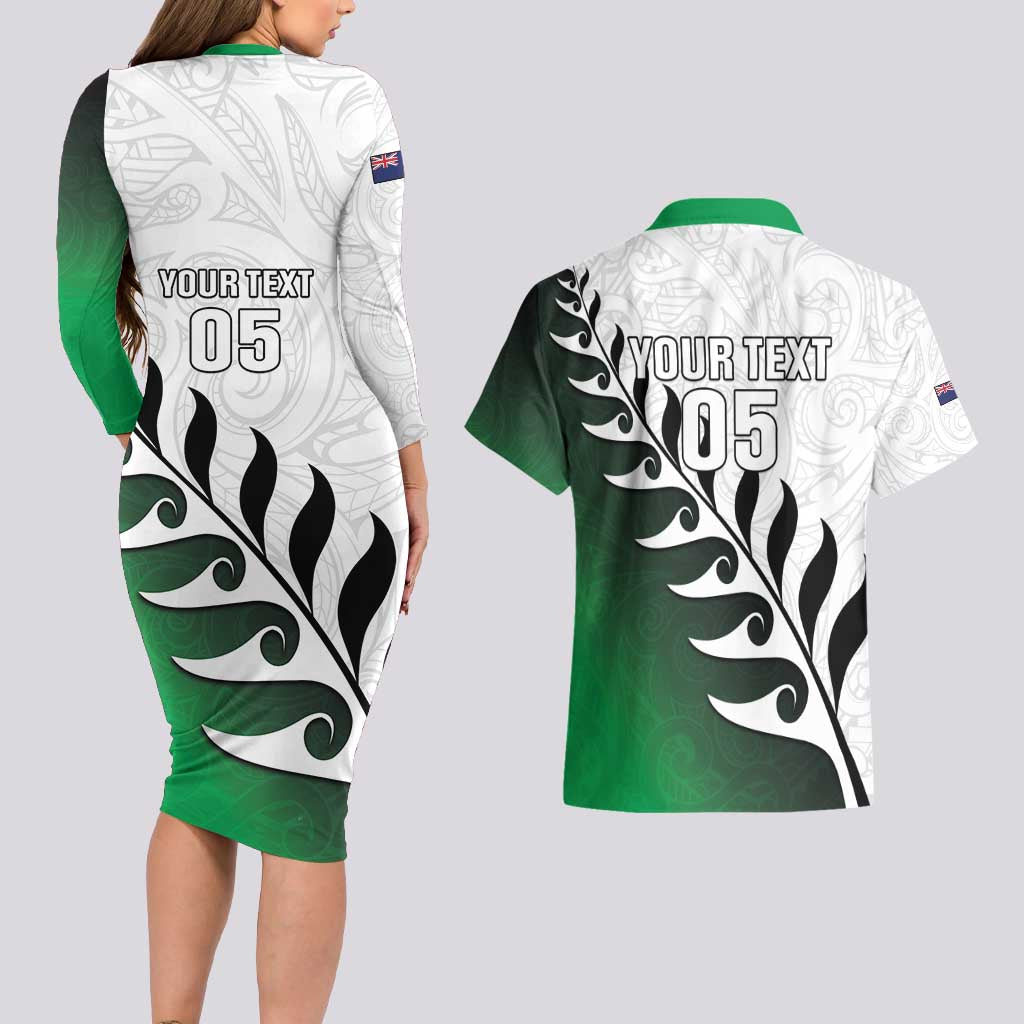 Custom New Zealand Football Couples Matching Long Sleeve Bodycon Dress and Hawaiian Shirt Go Aotearoa