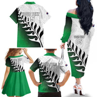 Custom New Zealand Football Family Matching Off The Shoulder Long Sleeve Dress and Hawaiian Shirt Go Aotearoa