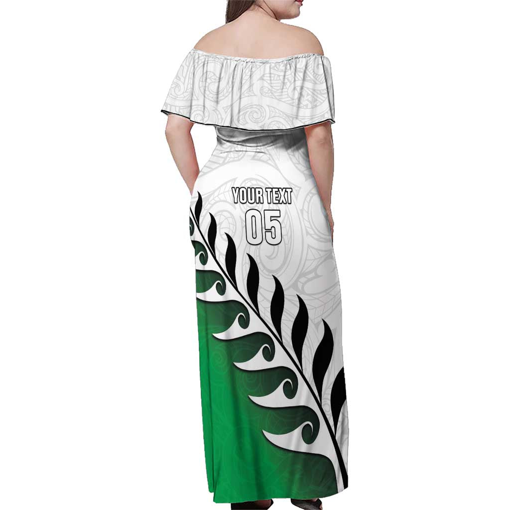 Custom New Zealand Football Family Matching Off Shoulder Maxi Dress and Hawaiian Shirt Go Aotearoa