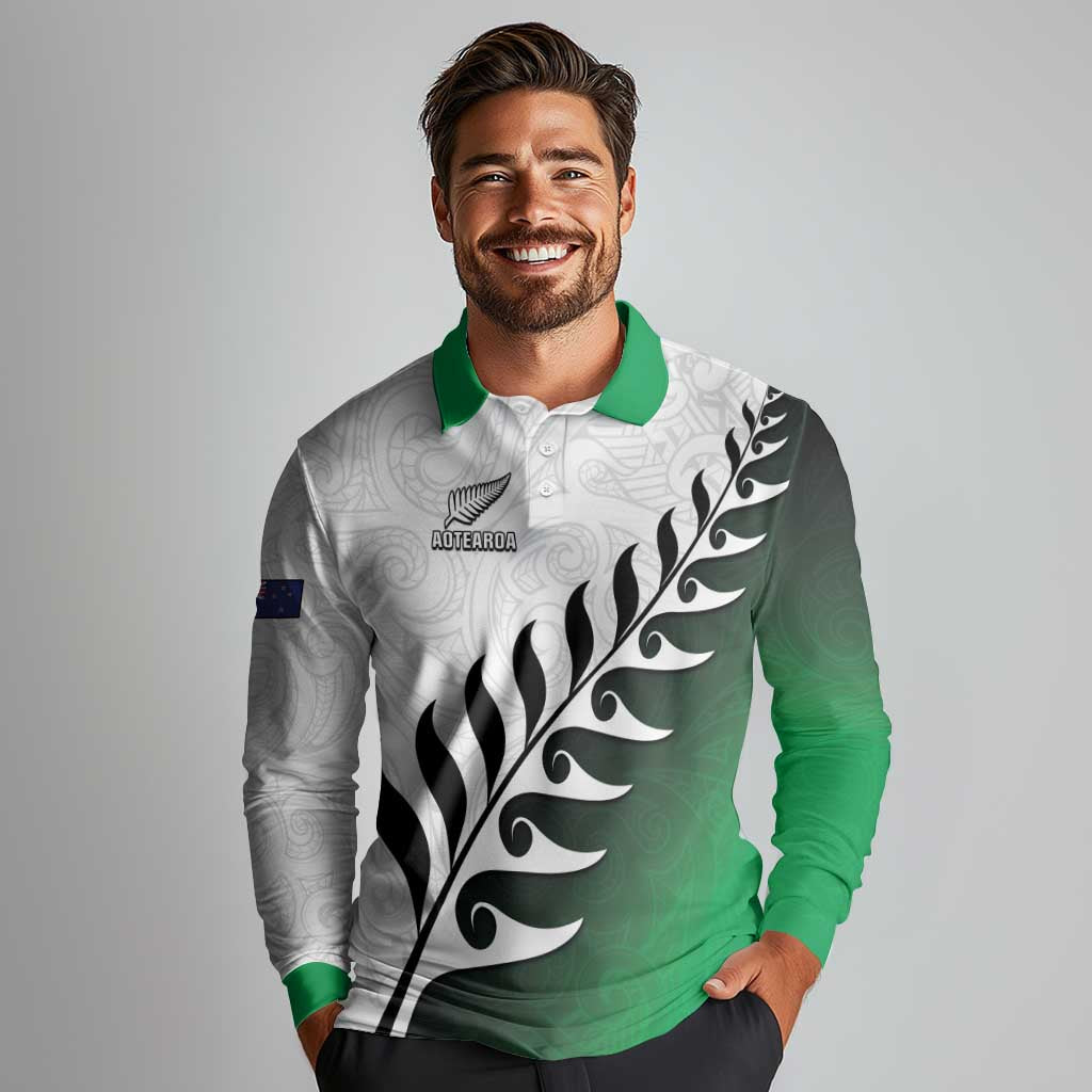 Custom New Zealand Football Long Sleeve Polo Shirt Go Aotearoa
