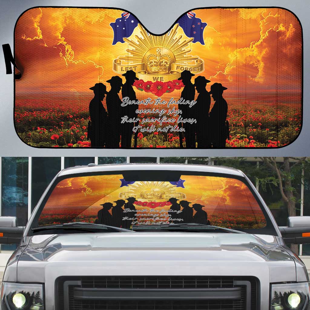 ANZAC Day Auto Sun Shade Remembrance Tribute Soldiers And Poppy Field