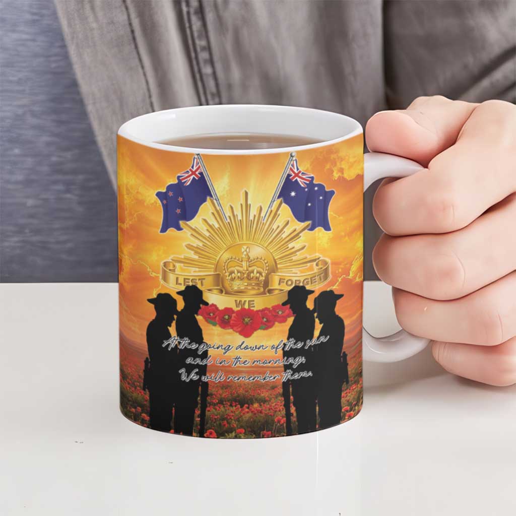 ANZAC Day Ceramic Mug Remembrance Tribute Soldiers And Poppy Field