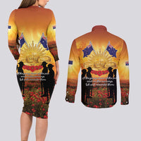 ANZAC Day Couples Matching Long Sleeve Bodycon Dress and Long Sleeve Button Shirt Remembrance Tribute Soldiers And Poppy Field LT05 - Polynesian Pride