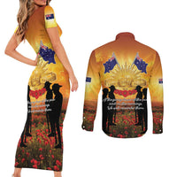 ANZAC Day Couples Matching Short Sleeve Bodycon Dress and Long Sleeve Button Shirt Remembrance Tribute Soldiers And Poppy Field LT05 - Polynesian Pride