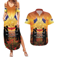 ANZAC Day Couples Matching Summer Maxi Dress and Hawaiian Shirt Remembrance Tribute Soldiers And Poppy Field LT05 Orange - Polynesian Pride
