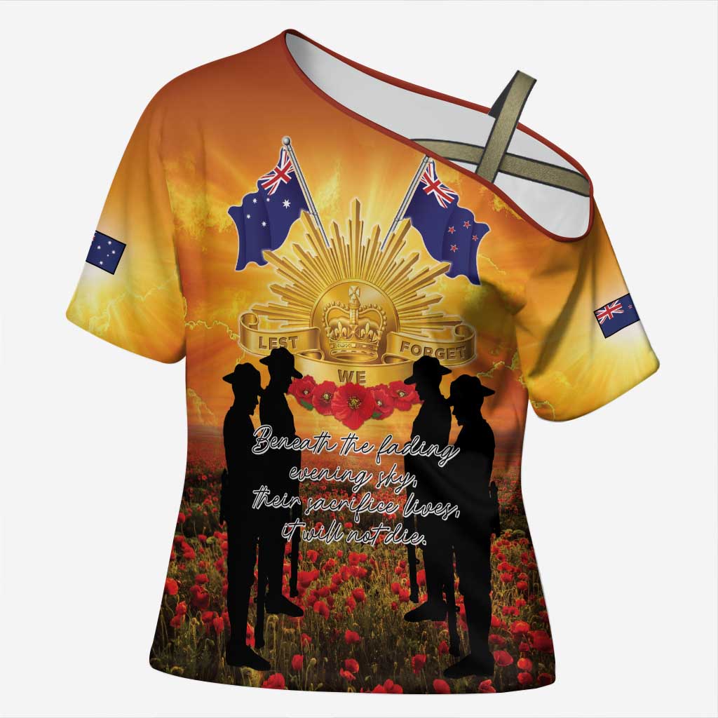 ANZAC Day Cross Shoulder Shirt Remembrance Tribute Soldiers And Poppy Field