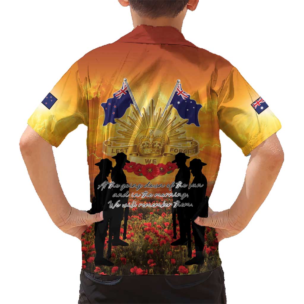 ANZAC Day Family Matching Long Sleeve Bodycon Dress and Hawaiian Shirt Remembrance Tribute Soldiers And Poppy Field LT05 - Polynesian Pride