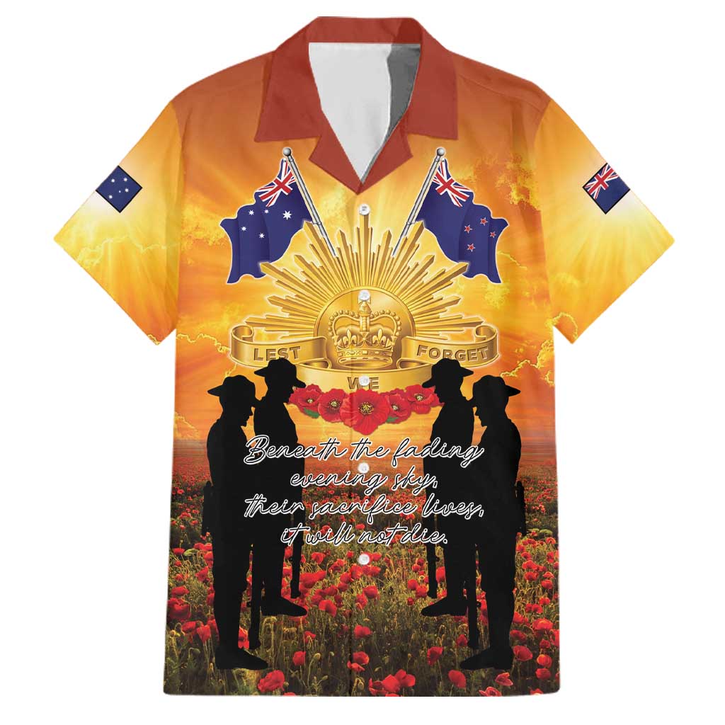 ANZAC Day Family Matching Off Shoulder Maxi Dress and Hawaiian Shirt Remembrance Tribute Soldiers And Poppy Field LT05 Dad's Shirt - Short Sleeve Orange - Polynesian Pride