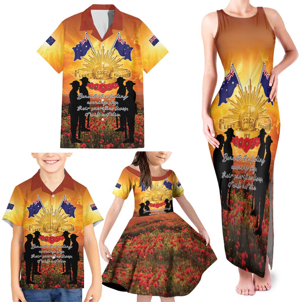 ANZAC Day Family Matching Tank Maxi Dress and Hawaiian Shirt Remembrance Tribute Soldiers And Poppy Field