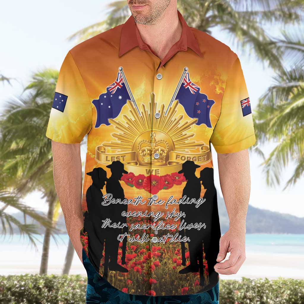 ANZAC Day Hawaiian Shirt Remembrance Tribute Soldiers And Poppy Field
