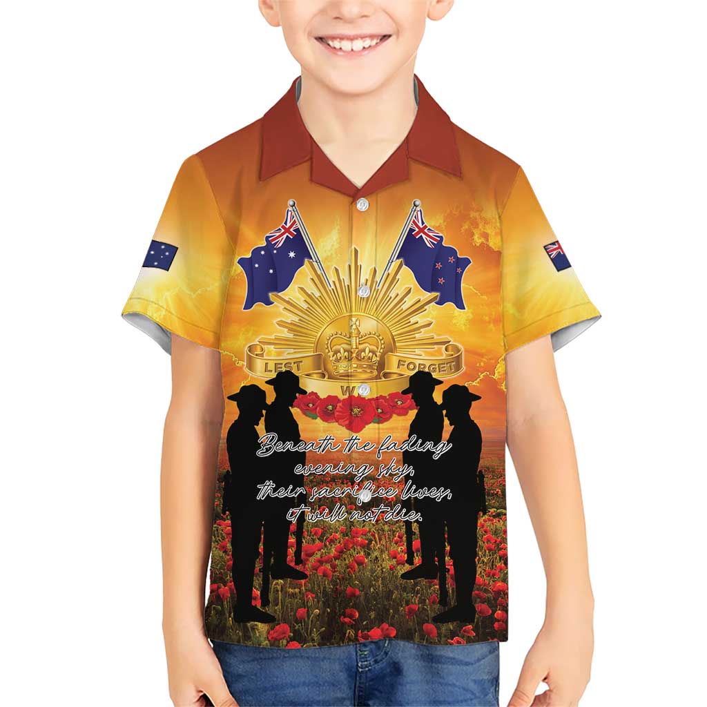 ANZAC Day Hawaiian Shirt Remembrance Tribute Soldiers And Poppy Field