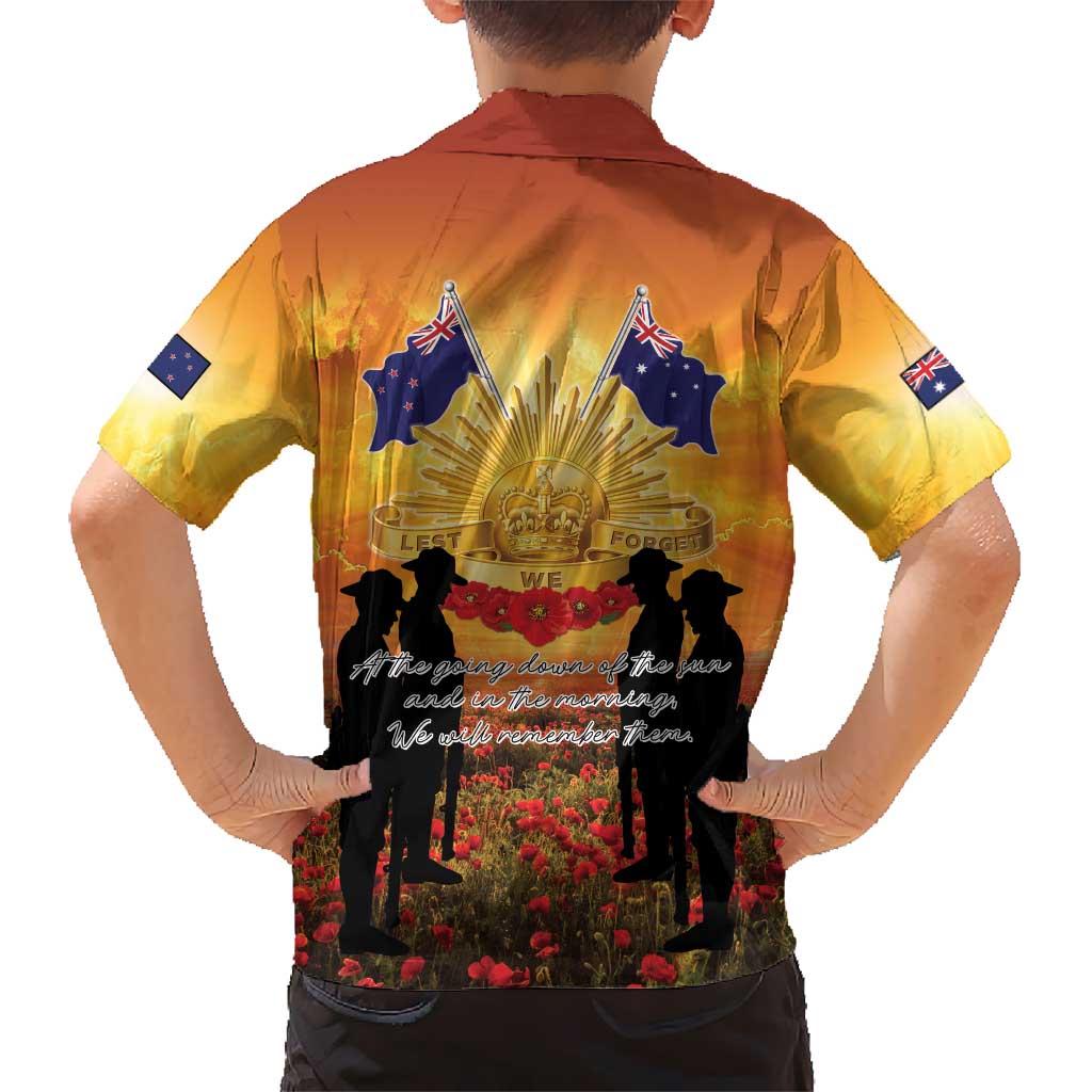 ANZAC Day Hawaiian Shirt Remembrance Tribute Soldiers And Poppy Field