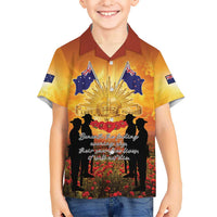 ANZAC Day Kid Hawaiian Shirt Remembrance Tribute Soldiers And Poppy Field