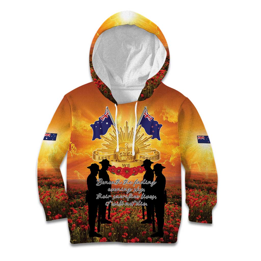 ANZAC Day Kid Hoodie Remembrance Tribute Soldiers And Poppy Field