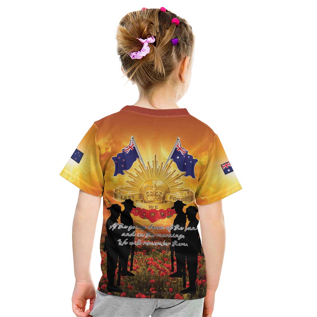 ANZAC Day Kid T Shirt Remembrance Tribute Soldiers And Poppy Field