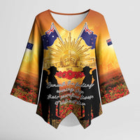 ANZAC Day Kimono Sleeve Blouse Remembrance Tribute Soldiers And Poppy Field